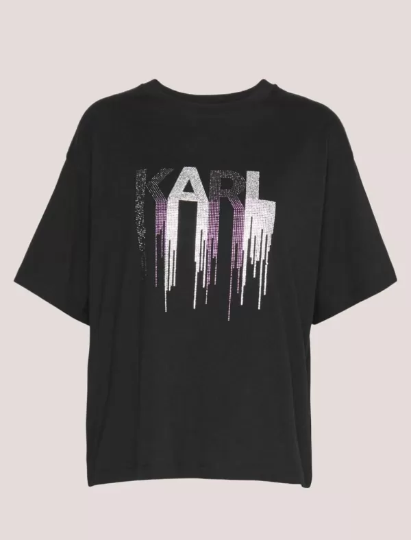 KARL LAGERFELD Camiseta Rhinestone T-Shirt Negro>Mujer Camisetas